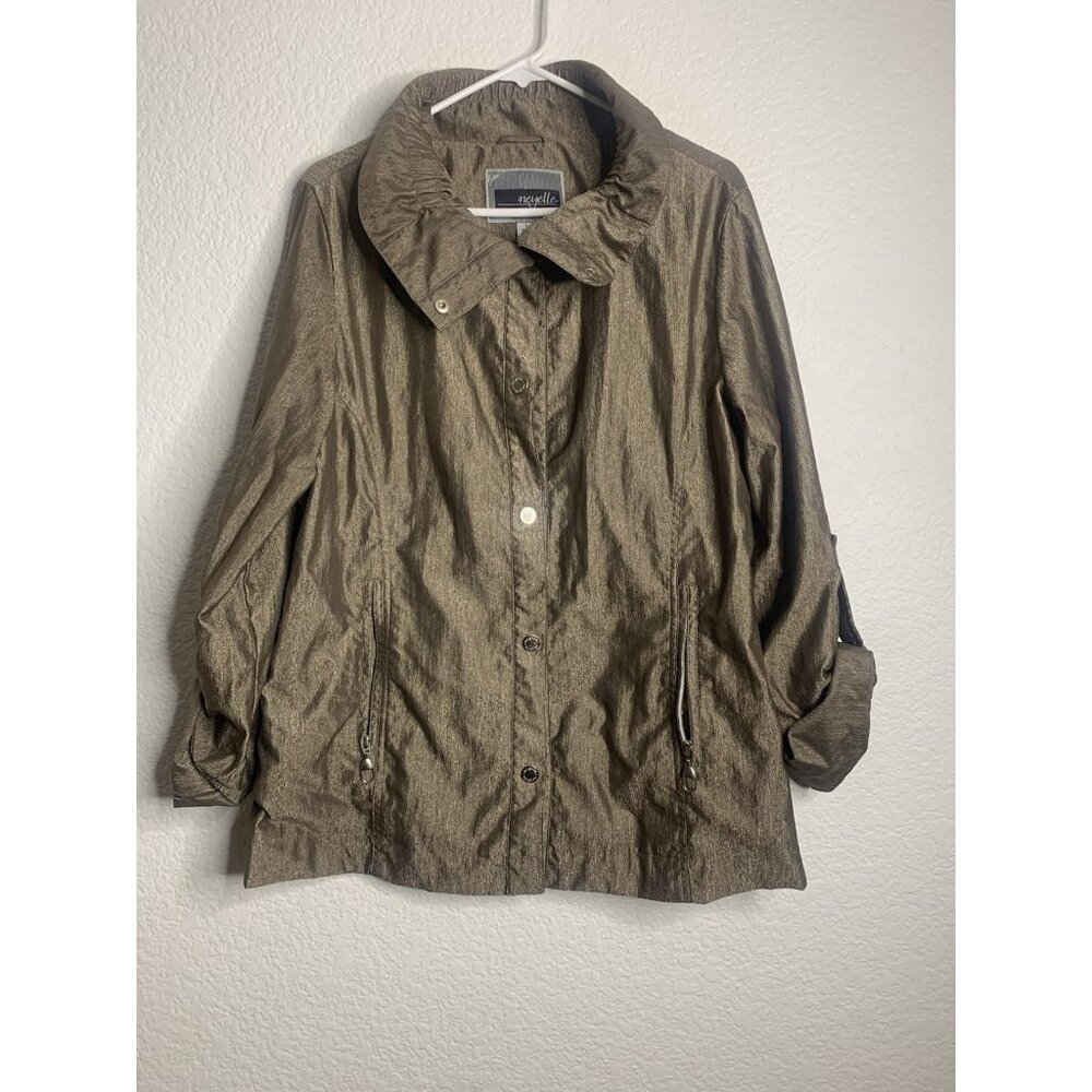 Neyelle Womens Nylon Jacket Size L Taupe Snap Long Sleeve Gorpcore Lightweight